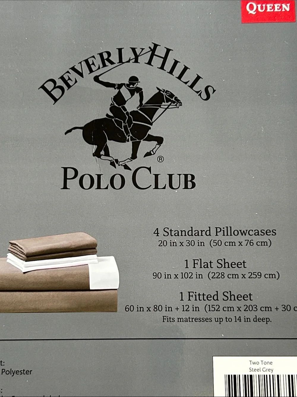 NEW Beverly Hills Polo Club 4 Piece Queen Sheet Set in Gray & White